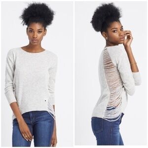 One Grey Day 100% Wool Distressed Scoop Neck Space Dyed Sweater in Gray Womens S